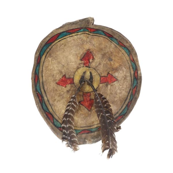 Southern Plains Polychrome Painted Hide Shield