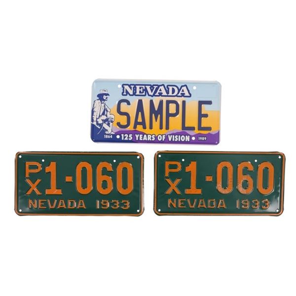 Nevada NOS 1933 & 1984 Sample License Plates (3)