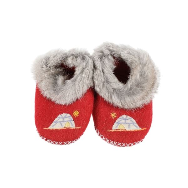 Ca. 20th C Eskimo Inuit Rabbit Hide Felt Mocassins