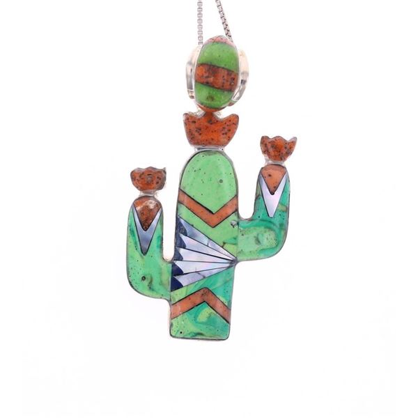 Sterling, Spiny Oyster & Onyx Cactus Pendant