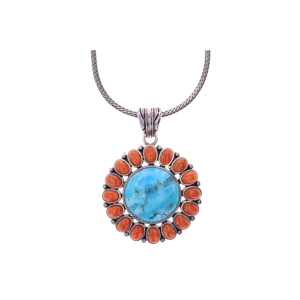 Staur Sterling, Turquoise & Spiny Oyster Necklace
