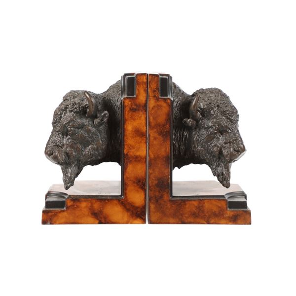 Bronze Buffalo Head Book Ends Late 20th Century