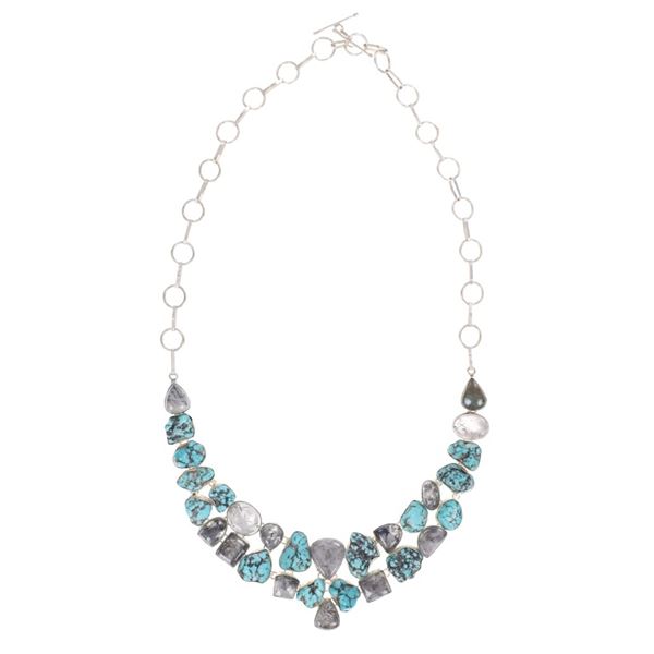 Sterling, Kingman Turquoise & Quartz Necklace