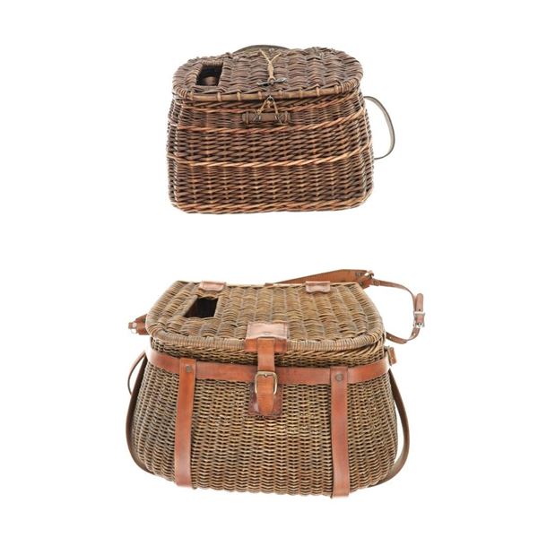 Ca. 1950's Montana Wicker & Leather Creels (2)