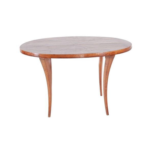 19th-century Italian Walnut Parquetry Oval Table