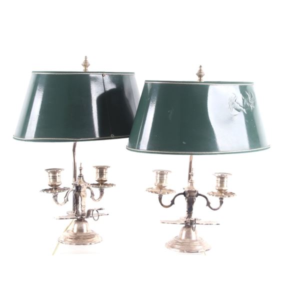 Antique Sud Abat Jour Nickel Silver Lamps Pair