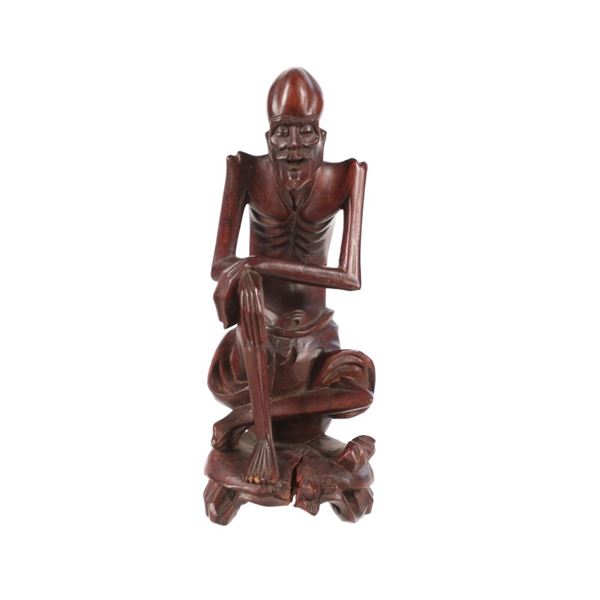 Carved Wood Chinese Wise Man Sculpture 20th C