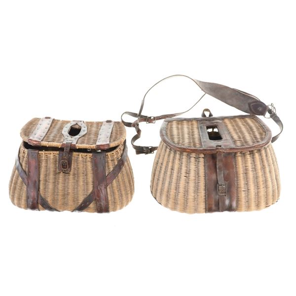 Unmarked Split Willow & Leather Fishing Creels (2)
