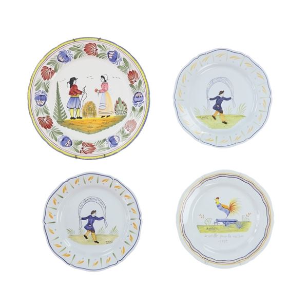 Quimper Pottery Hand Painted Faience Plates (4)