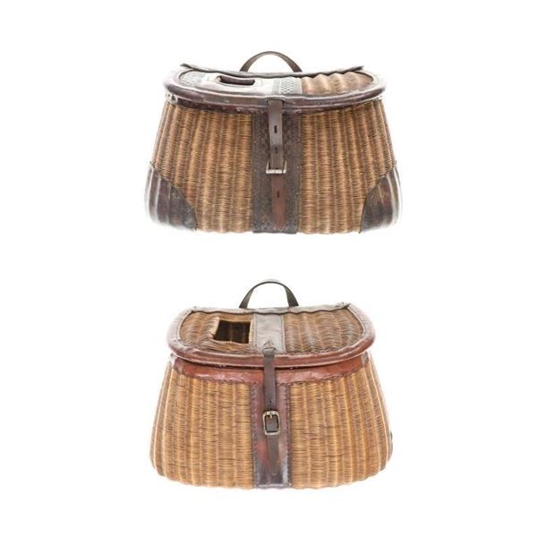 Split Willow & Leather Fishing Creels 20th C. (2)