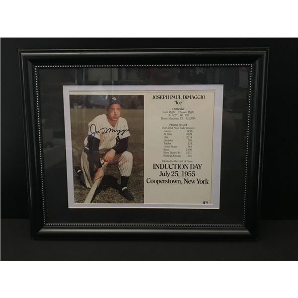 JOE DIMAGGIO SIGNED AND FRAMED 11 X 14 DISPLAY WITH COA