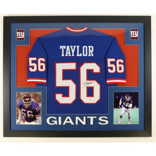 LAWRENCE TAYLOR SIGNED AND FRAMED NEW YORK GIANTS JERSEY -