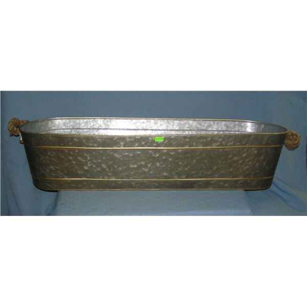 Large galvanized metal party tote bin with rope handles