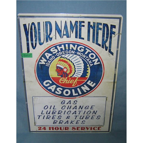 Washington Chief gasoline  retro style advertising sign