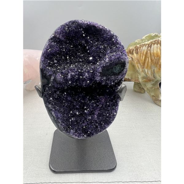 7 X 3.5 INCH  HIGH GRADE URUGYAN AMETHYST CLUSTER ON METAL STAND