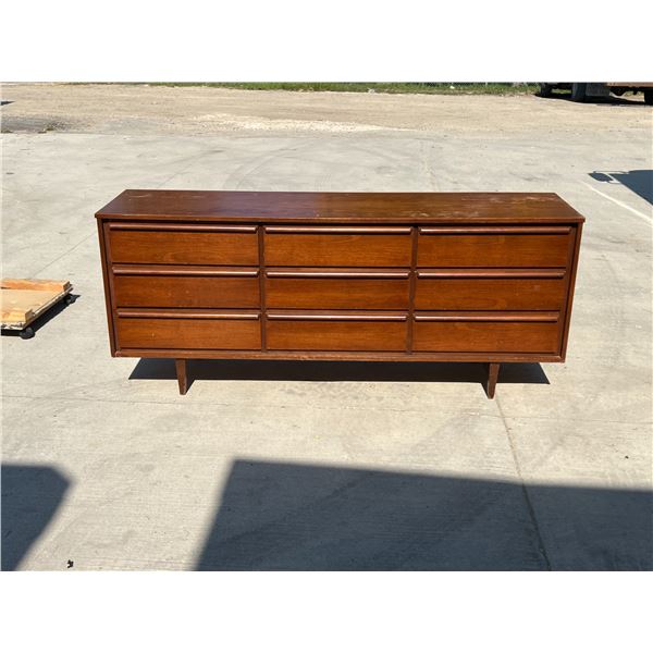 Satin Walnut 9 Drawer Lowboy Dresser Approx: 72 x 18 & 30"T