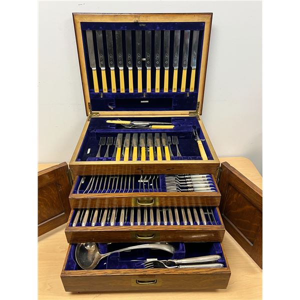 Antique Alfred Field & Co. Sheffield 142 Piece Flatware Set in Canteen