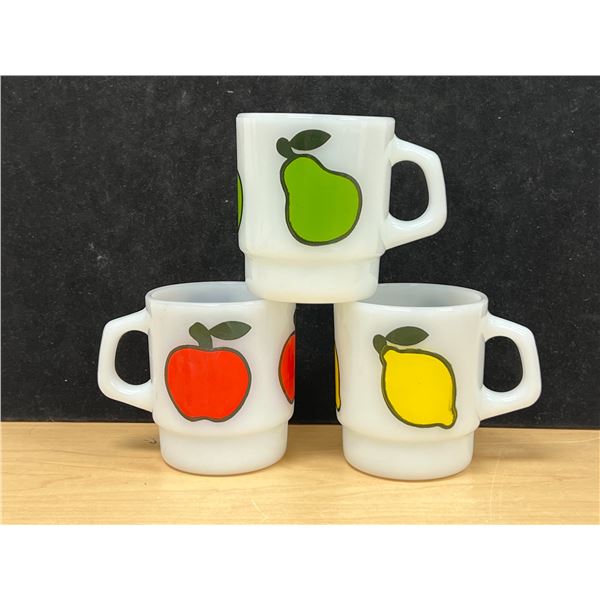 3 Fire King Super Fruit Stacking Coffee mugs - quite nice - see all photos