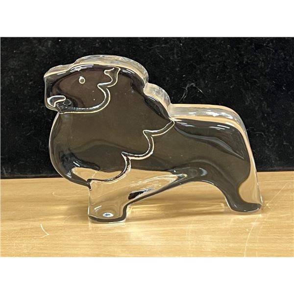Signed Swedish Kosta Boda Art Glass Lion Paperweight - Approx: 4.25"W 3.25"T
