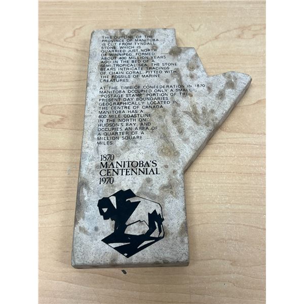 1970 Manitoba Centennial Tyndall Stone Plaque Approx: 9.75 x 6.5"