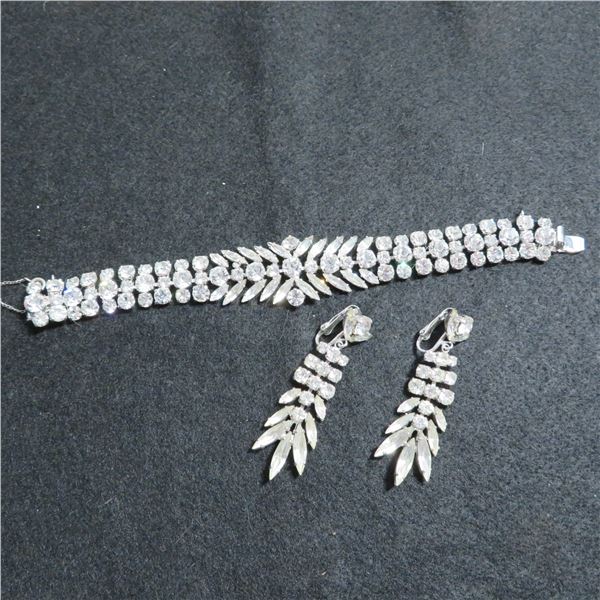 SHERMAN - stunning bracelet with safety chain and pair of matching clip on earrings.