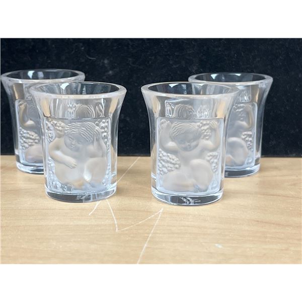 4 Lalique France "Les Enfants" Cherub Crystal Shot Glasses 1.75"