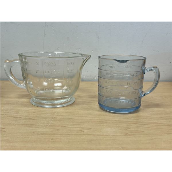 Saphire Blue Fire King Embossed Measuring Cup & Hazel Atlas 2 cup embossed Measure