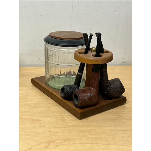 Vintage Humidor / Pipe Stand & 4 Pipes - please see all photos