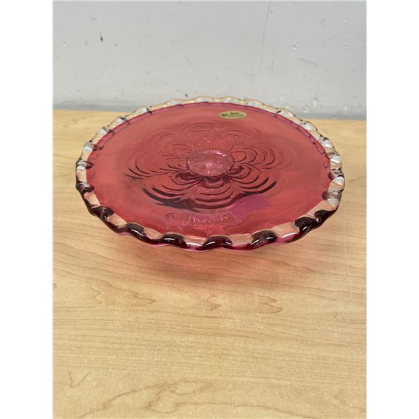 Rossi Canadian Art Glass Cranberry Pedestal Plate Approx: 8.5"W 2.5"T