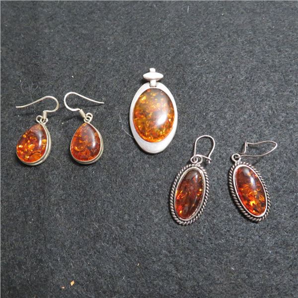 925 Silver & Amber earrings - see description and photos