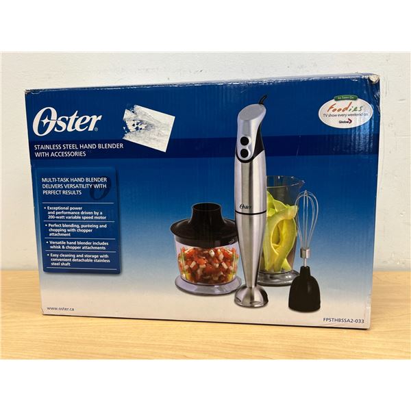 Oster Stainless Steel Hand Blender with accessories - appears unused