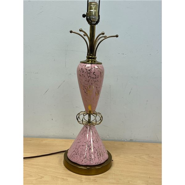 Mid Century Pink Ceramic / Brass Table Lamp - Works 30.5"T