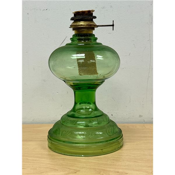 Green Uranium? Depression Glass Embossed Scroll Pattern Oil Lamp - see all photos