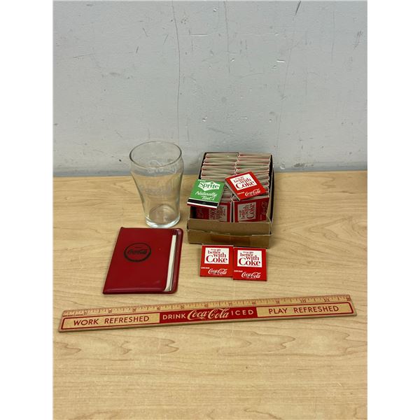Vintage Coca-Cola Coke Collectibles - Ruler / Note Pad / Glass and several books or matches