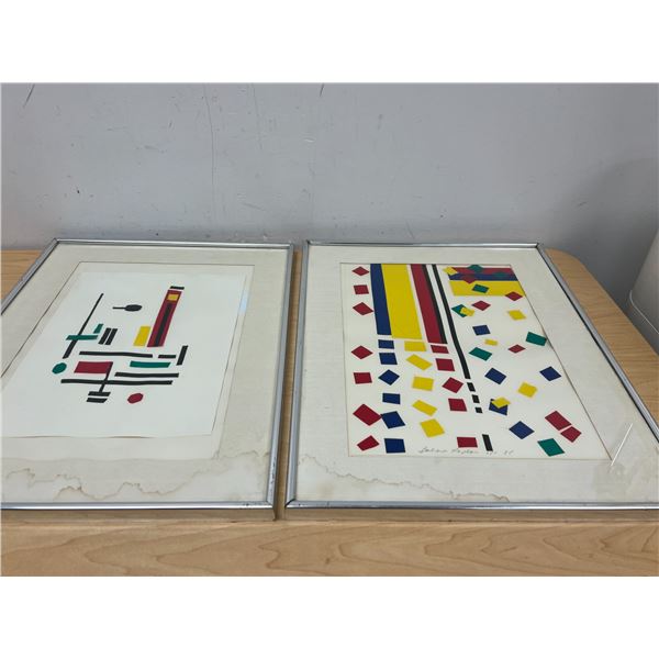 2 Barbara Kaplan Original Tape Art - Frames approx: 14.25x18.25 (see photos for condition)