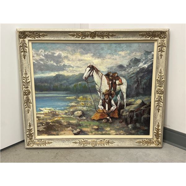 Leroy Russell "Canadian Cowboy" Oil Painting 35.5x30"