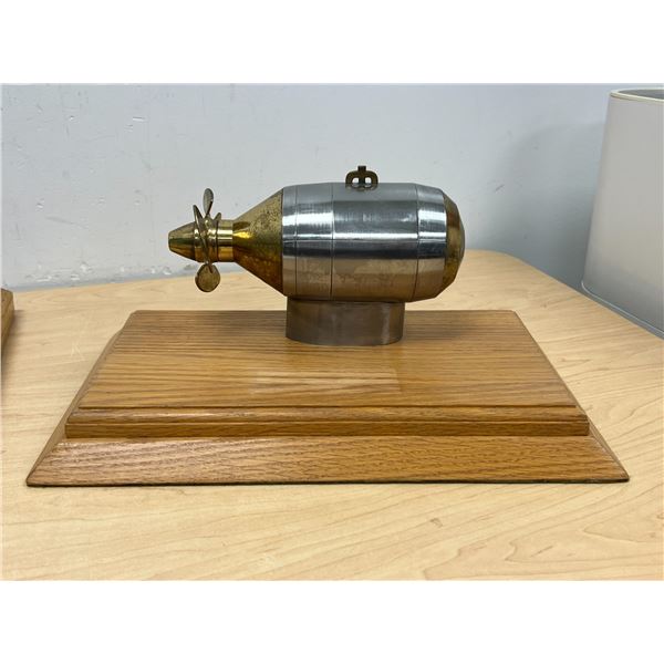 Unusual Heavy Metal / Brass Capsule with Propeller On Wood Base (Presentation award maybe)