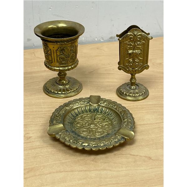 Antique French Brass Smoking Set (ashtray 5") - see all photos for details