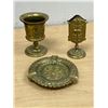 Image 1 : Antique French Brass Smoking Set (ashtray 5") - see all photos for details