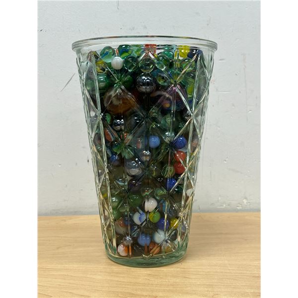 Large Glass Vase Full of Marbles - 9.75"T 6.5"W