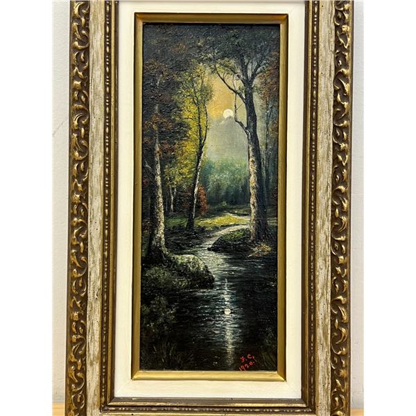 1920 Original Canvas - great detail - small piece Frame: 9x16"