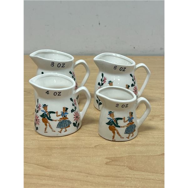 4 Vintage Ceramic Decorative Handled Measuring Cups