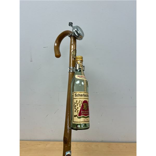 Unusual Cane / Walking Stick with Bell & Bottle Holder 36"