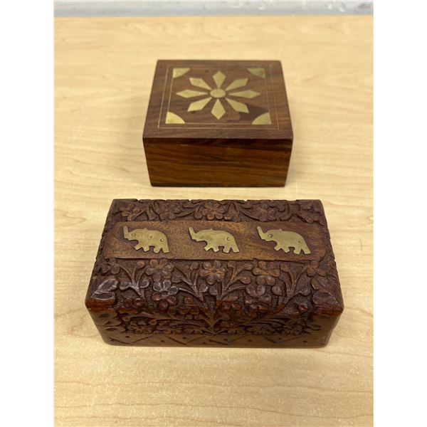 2 Wooden Trinket Boxes with Brass Details