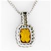 Image 5 : 14K White Gold 3.71 ctw Cushion Checkerboard Citrine Diamond Halo Pendant & Chai
