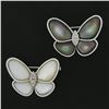 Image 5 : Pair of 2 18K Gold Black & White Mother of Pearl & Diamonds Butterfly Brooch Pin
