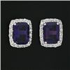 Image 4 : 18k White Gold 3.38 ctw Rectangular Step Cut Amethyst & Diamond Halo Stud Earrin