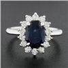 Image 8 : New 14K White Gold 3.52 ctw GIA Oval Sapphire & Diamond Halo Flower Cluster Ring