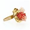 Image 6 : Vintage 14K Yellow Gold Carved Coral Rose Flower Bouquet Ribbon Cocktail Ring