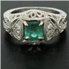 Image 6 : Platinum 1.04 ctw Radiant Emerald & Diamond Milgrain Filigree Etched Cocktail Ri